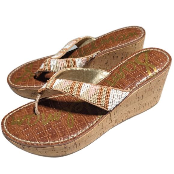 Sam Edelman Rosa Tribal Beaded Cork Platform Toe Post Thong Sandals Sz 7.5 - Picture 6 of 6